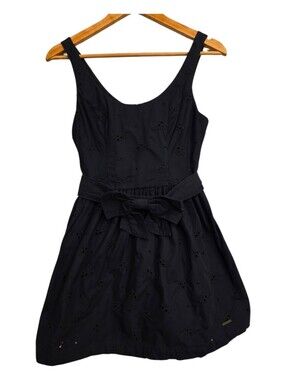 Abercrombie & Fitch Mini Classic Navy Floral Eyelet Sundress Belted Bow Tie 2